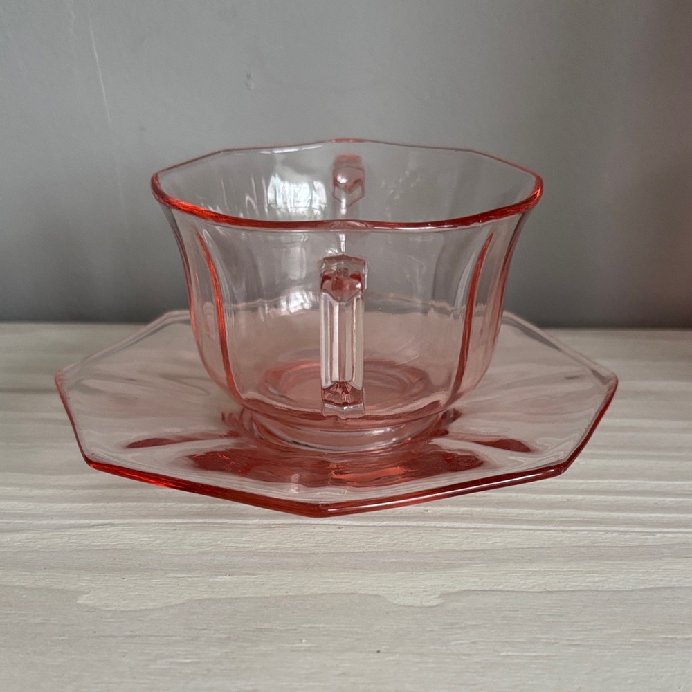 VTG Imperial Glass Pink Depression Glass Open Sugar with Underplate/Saucer - Picture 2 of 9